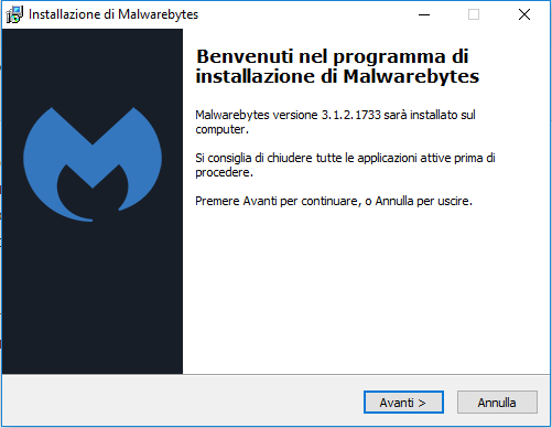 Installare MalwareBytes - Benvenuto