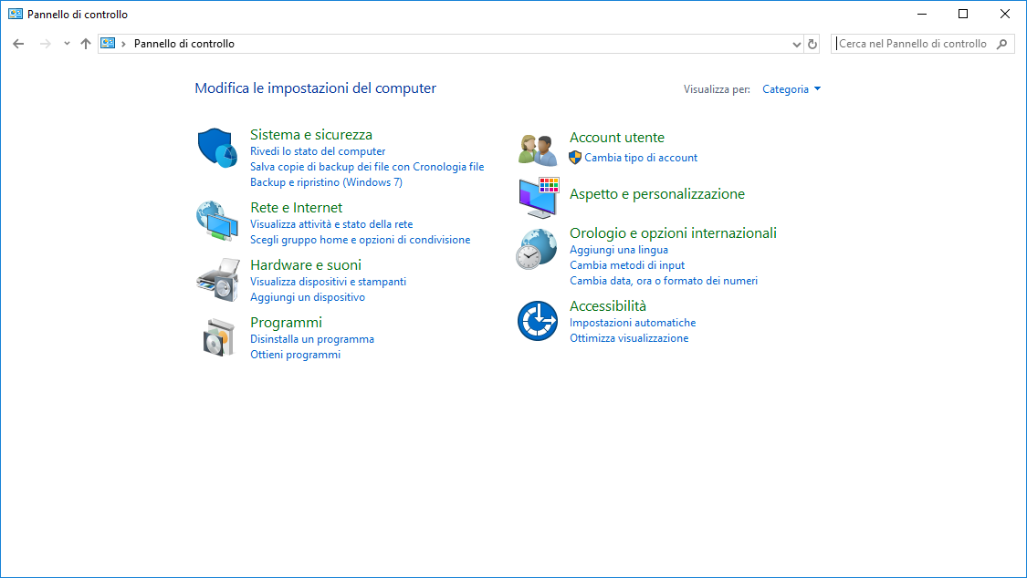 Pannello di Controllo di Windows 10