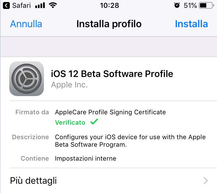 iOS 12 - Installa