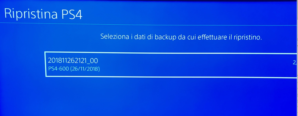 Ripristinare il backup su PS4 - Seleziona Backup