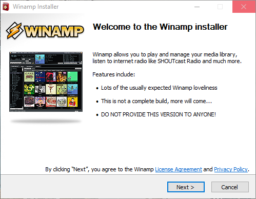 Installare Winamp - Benvenuto