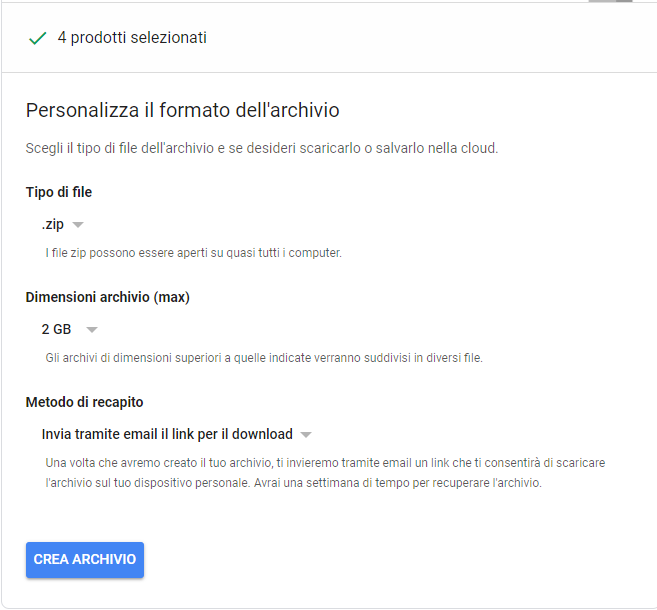 Backup di Google+ - Crea Archivio